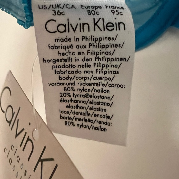 NWT Calvin Klein aqua blue sheer bra 36C, string bikini Medium AND thong, 3 pcs. - Picture 15 of 16